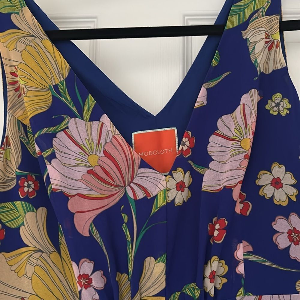 ModCloth “Muster the Length” Floral Maxi Dress Sapphire Blue Yellow Size Small - Picture 3 of 13